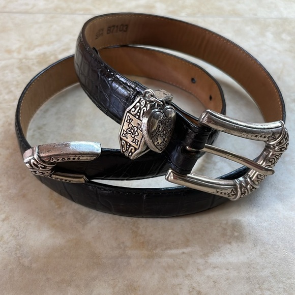 Brighton Women Animal Embossed Leather Belt Western Silver Buckle Black Size M/L - Picture 4 of 16